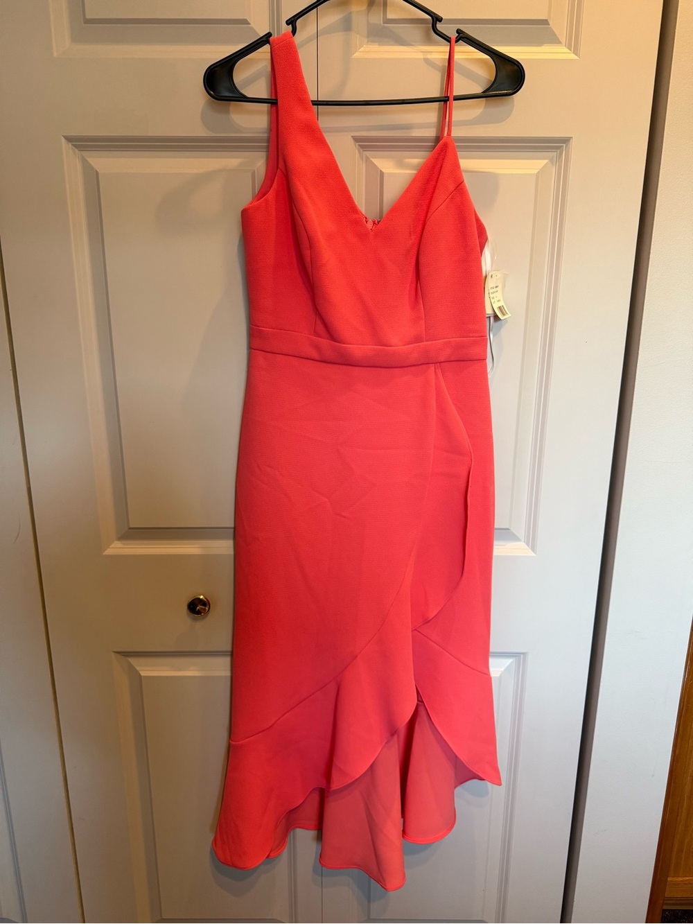 Aqua Coral Asymmetrical Ruffle Midi Dress